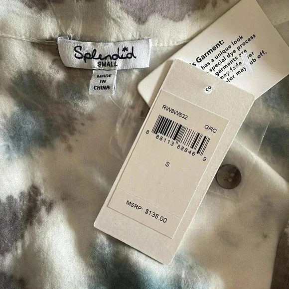 Splendid Tie Dye Long Sleeve Blue Lavender Gray Crossover Blouse Women Top Sz S - Picture 7 of 8